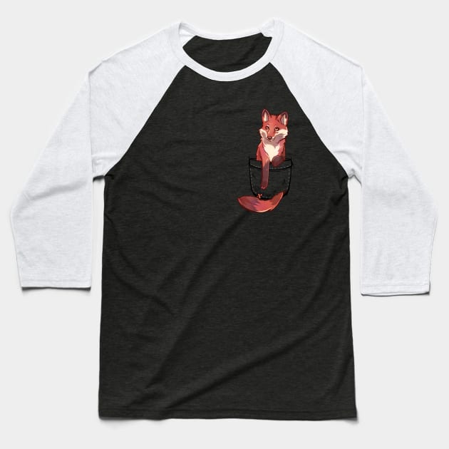 Pocket Cute Red Fox Baseball T-Shirt by TechraPockets